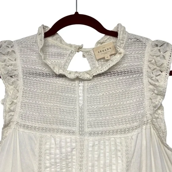 Sezane Sophie White Cotton Lace Ruffle Bohemian Mini Dress Women’s US 10 EU 42 - Picture 7 of 13